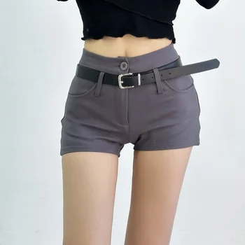 Shorts ocasionais, Uma Linha de Shorts Mulheres de Verão Quente de Meninas Design Slim Cintura Alta Retro Preto Básico de Todos-jogo de Moda Casual Females2023