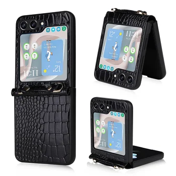 Pu Couro Alça de mão Anti-queda Telefone Case para Samsung Galaxy Z Flip 5 4 3 5G de Proteção da Tampa Traseira com a Correia ZFlip5 Flip4