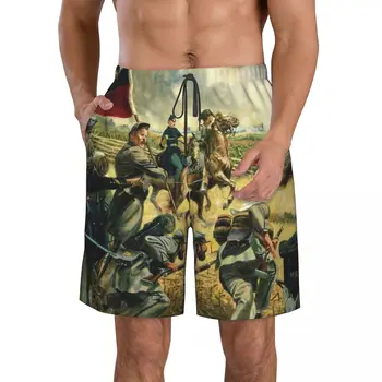 Tinta a óleo Guerra Civil Americana, masculina Casual Pé Shorts Cordão Praia Calças de Conforto Plano Frontal Shorts S
