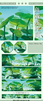 Peixe Jogando Entre Folhas De Lótus De Mascaramento Washi Tape Decorativos, Adesivos De Colagem Diy Cartão De Scrapbooking