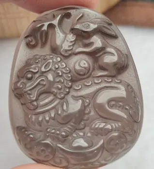 Natural De Gelo Cor De Obsidiana Esculpida Pingente Rabbite