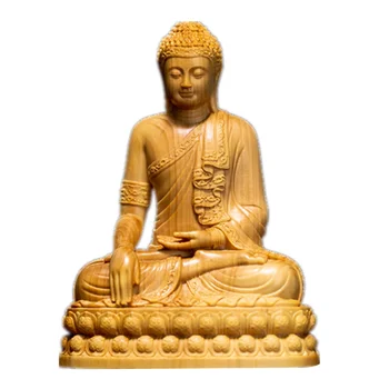 Escultura em madeira de Shakyamuni Buda Estatueta Pequena Estátua Estética de Decoração de Quarto de Artesanato, Decoração Coleção de Enfeites de 10cm