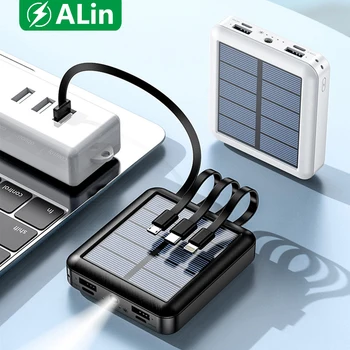20000mAh Banco Energia Solar para o iPhone 12 Huawei Xiaomi Mini Powerbank com Cabo Carregador Portátil de Bateria Externo Poverbank
