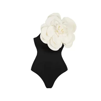 1pcs Sexy Decoração Floral Um Maiô Feminino Swimwear das Mulheres trajes de Banho Praia Bodysuits Menina de Presente
