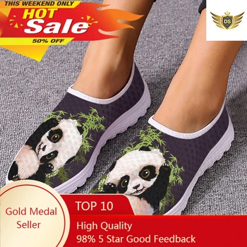 Panda bonito Bambu Impressão 3D Sapatos femininos Confortáveis E Respirável Sapatos de Verão de Malha Tênis Slip On Sapatos