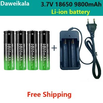9800mAh 18650 Bateria Bateria Recarregável De 3,7 V 18650 Li-íon da Capacidade da Bateria Recarregável para a Lanterna elétrica da Tocha Bateria+Carregador