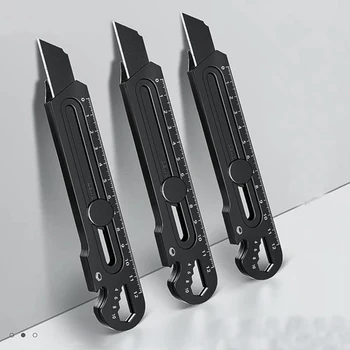 Multifuncional Metal Bolso Faca нож 6 Em 1 Caixa de Aço Inoxidável Cortador Pesados Utilitário de Facas de 18 mm/25 mm de Lâmina com Régua