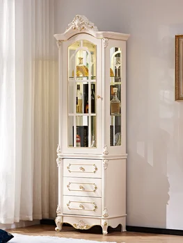 Em estilo europeu, uma única porta de armário do vinho visor de parede de gabinete da decoração do gabinete francês de luxo esculpida aparador