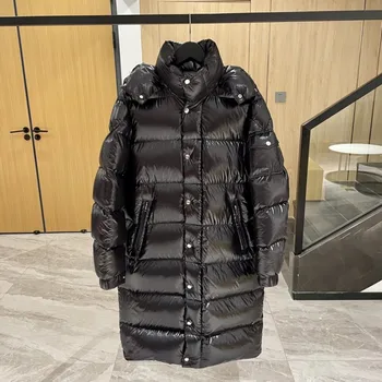 2023 inverno feminino teste padrão Longo com capuz para Baixo do casaco Y2K jaqueta Casual cor Sólida Térmica casaco de moda single-breasted parka