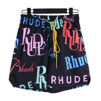 Novo Rhude Completo de Impressão Shorts Homens Mulheres de Qualidade Superior Jogger Streetwear Dentro da Malha Praia Cordão Shorts y2k