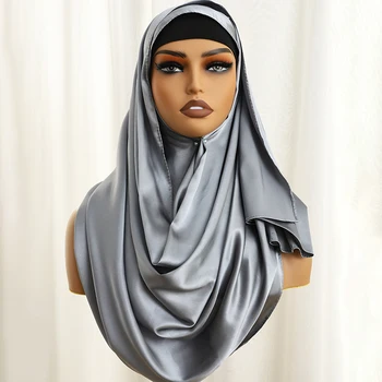 Luxo De Seda Cor Sólida Xales De Cabeça Hijabs Lenços Scarf Plissado Plissado Cetim Moldar As Mulheres Muçulmanas De Véu Xales De Senhoras