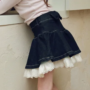 2023 Outono Nova Morango Shan coreano para Crianças de Meninas' Fashion ' Laço de Jeans, Saia Curta saia