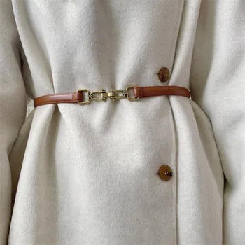 Vintage Cintos De Couro Para Mulheres Cintura Fina Cinto Com Fivela De Metal Adjustabl Cintura Para Calças Casaco Vestido Y2k Acessórios