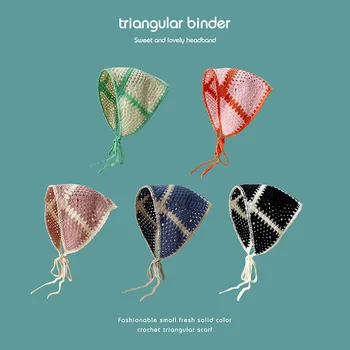 A primavera e o Verão de Viagens Doce e Bonito Handmade Tiaras para as Mulheres de Personalidade de Crochê Estilo Literário Lenço Triangular