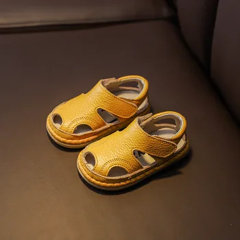 Couro do Bebê Sapato de Verão Bebê Andando Shos Sandálias para Menina, Menino Respirável Praia Sapato Confortável Sola Macia Kdis Sapatos Sandalias