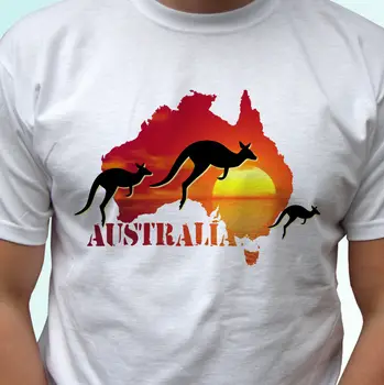 Austrália Branco T-Shirt Bandeira Canguru Tee Design de Topo do Mapa - Mens Respirável Superior, Solto e Casual Mens T-shirt S-3XL