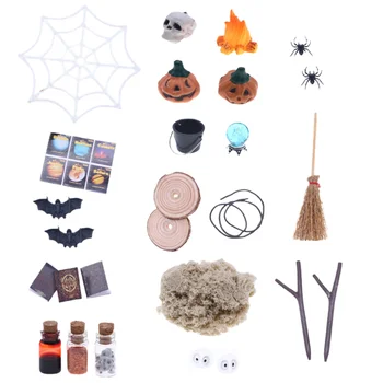 26 De Pcs Em Miniatura Casa De Bonecas De Halloween Miniaturas Vila Brinquedo Kit De Artesanato Enfeites De Plástico Em Massa De Brinquedos