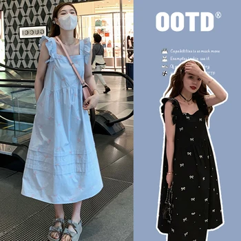 E50165# Mulheres Grávidas Vestido Bordado Coreano Moda Das Mulheres De Vestidos De Verão Elegante Médio-Longo Vestido De Grávida