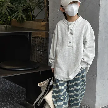Crianças e Meninos hoodies Outono 2023 Novas Crianças do Sólido de Cor Superior coreano designer de Moda 1-86