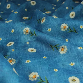 High-End de Costura de Tecido a Metro Azul Impressa Puro Rami Tecido do Vestido Cheongsam Hanfu Shirt Designer Tecido