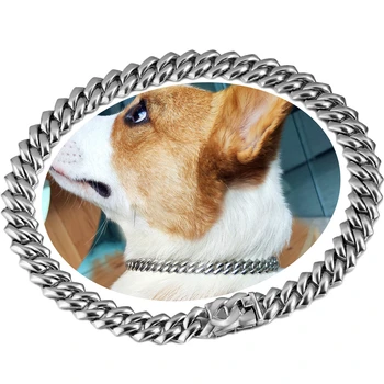 Cão Cadeia de Luxo 14MM Rombo Cubano Cadeia Curta Colar de Corrente de Metal Gato de Estimação Cubano Gola Colares Acessórios de Animais de estimação