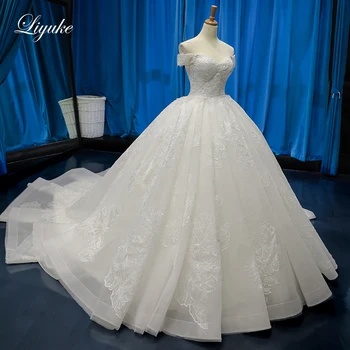 Liyuke Fora Do Ombro Bola Vestido De Noiva Vestido Com Laço Elegante De Contas Brilhantes Querida Vestido De Noiva