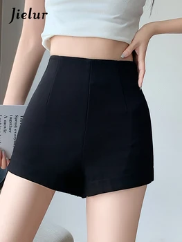 Jielur Preto Slim Apertado de Uma linha de Mulheres de Shorts de Verão Novo Sexy Cintura Alta Cor Sólida Simples Feminino Shorts Básico do Office Senhoras