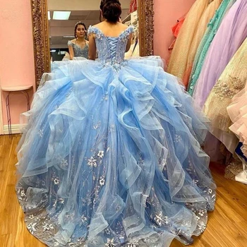 Ashely Alsa Luz Do Céu Azul De Vestidos De Quinceanera Vestidos De 15 Anos Esferas Applique Doce, De 16 Anos, Menina Ball Gown Prom Vestido De Festa