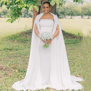 África Sereia Vestidos de Noiva com Cabo sem Alças Trem da Varredura de Cristal Igreja Vestidos de Noiva Plus Size vestes de mariee