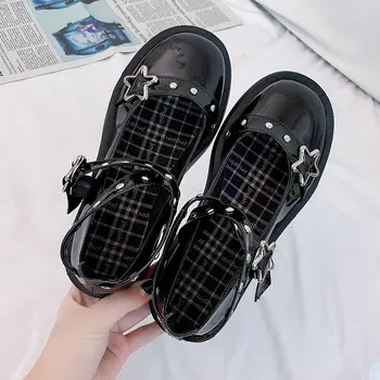 Lolita Sapatos de Plataforma Emo Sapatos de Saltos Mulheres Loli Grosso Calcanhar Cruz Curativo Mulheres Sapatos Kawaii Mary Janes Gótico Sapatos