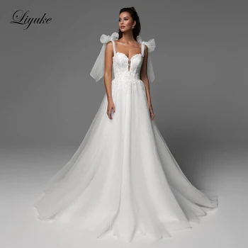 Liyuke Elegante Tule De Seda Querida Apliques De Uma Linha De Vestidos De Noiva Do Assoalho-Comprimento Vestidos De Noiva