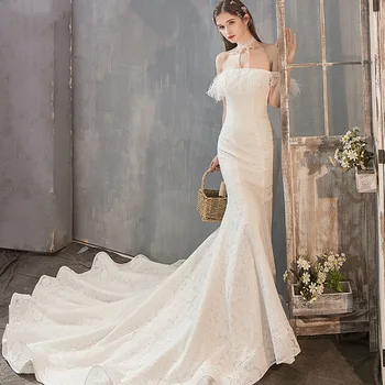 Sereia elegante das Mulheres de Vestidos de Noiva Tribunal de Noiva Vestidos de Trem Ocasião Formal Vestido De Noiva robe de mariée