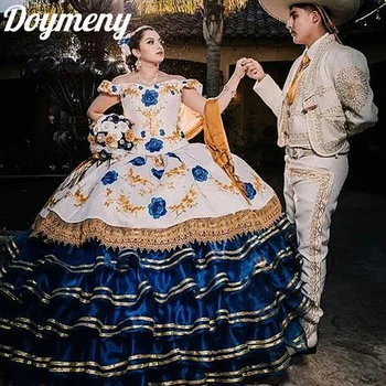 Doymeny Tradicional das Mulheres México Vestidos de Quinceanera Bordado Floral Vestido de baile de Aniversário, Vestido de Vestidos De 15 Anos Sweet 16