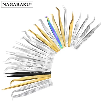 NAGARAKU 1 pcs Cílios Extensão de Pinças Maquiagem ferramentas Não-magnético Pincet Cílios postiços Pinça Curva Reta Pinça