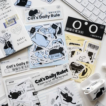 30 Folhas de Gato Preto Série Kawaii Pintados a Mão do Gato Manual da Base de dados de Colagem de Adesivos Criativos DIY Material de Decoração de artigos de Papelaria