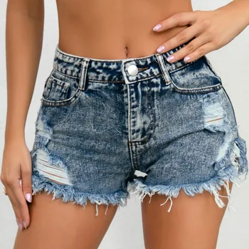 Sexy Cintura Alta calças de Brim das Mulheres Shorts 2023 Moda de Verão de Tecido Denim Quebrado Buraco Splicing Shorts Senhoras Skinny Super Curto Jean