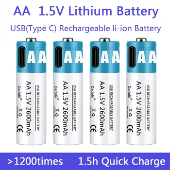 Bateria AA de 1,5 V AA 2600mAh USB bateria recarregável li-ion bateria para controle remoto de rato pequeno ventilador Elétrico do brinquedo bateria + Cabo