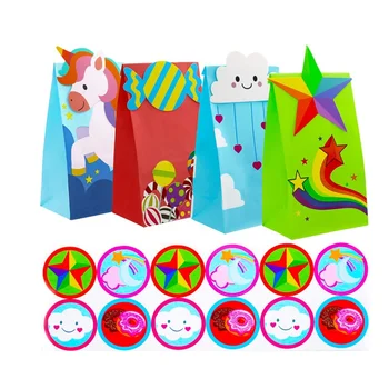 Unicórnio do arco-íris Saco de Papel Personalizado para crianças de aniversário, chá de bebê Festa pequena gfit Doces de Alimentos Sacos para Embalagem com Etiquetas