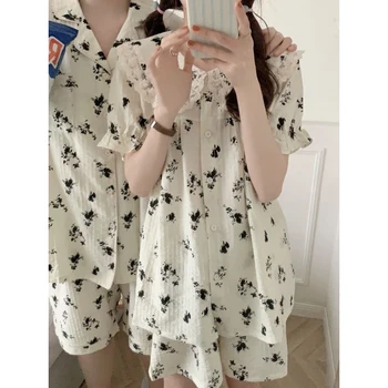O coreano Pijama Conjuntos para a Mulher de Luxo Homens de Primavera e Outono, Novo Longa com mangas Simples, com Duas peças de Conjunto de Estudante Casal Homewear