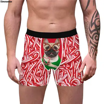 Os homens de Natal da Cueca 3D Cão Doces Impresso Natal Boxers, Cuecas Respirável Calcinhas Cuecas Novidade bem-Humorado Boxer Shorts