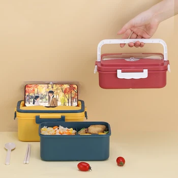 Caixa de almoço 3-Compartimento com Colher de Macarrão Pauzinhos Caixa de Bento para Adultos, Crianças Microwavable Livre de BPA à Prova de Vazamento do Recipiente de Alimento