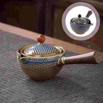 Retro Chá, Chaleira Cerâmica, Alça Lateral Jarro Delicado Bule De Chá Em Casa De Madeira Rotativo Lar Portátil De Escritório