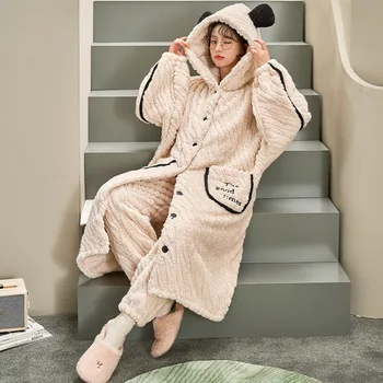 Yasuk Inverno Mulheres Homens Casual Macio Quente Pulôver de roupa de dormir de Pijama Calças Manto de desenho animado Bonito com Capuz de Veludo Fleecel Casal Unisex