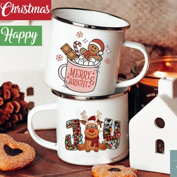 Feliz e Brilhante Cookie Veado Impressão Canecas de Esmalte Decoração de Natal da Copa do Partido Vinho, Suco de Lidar com uma Caneca de Café de Presente de Natal para a Família e Amigos