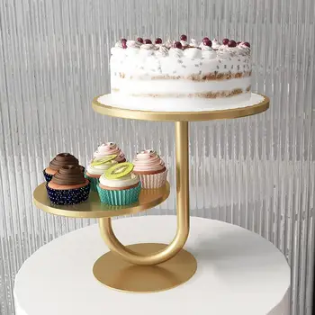 Cupcake Stand Titular Cupcake Titular 2-camada de Bolo Ficar Instalação Simples Cupcake de Sobremesa de Exibição com Rodada Bandeja de Servir
