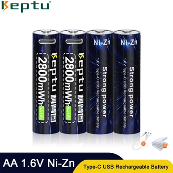 2-8pcs KEPTU 2800mWh 1.6 V pilhas AA Ni-Zn Bateria USB Recarregável aa Baterias para Câmera Digital Brinquedos + Dom de Tipo C Cabo