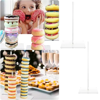2Pcs Transparente Donuts Suporte de Acrílico Sobremesa de Rosca Titular Cupcake está Para Casamento, Festa de Aniversário Tabela Decoraitons