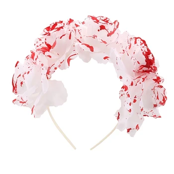 As mulheres de Branco Vermelho Sangrento Floral Cabeça de Halloween, Dia dos Mortos, Noiva de Cabelo Aro