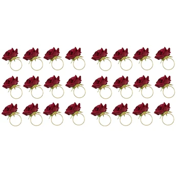 24 PCS Rosa Vermelha de Forma Toalha Fivela Anel de Guardanapo Festa de Casamento de Dia dos Namorados do Hotel Tabela Decoração de Metal Ouro Guardanapo Titular