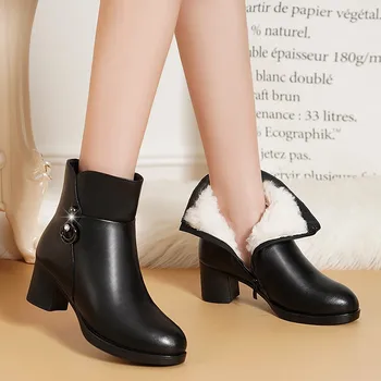 2023 Moda Couro Macio Mulheres Ankle Boots de Salto Alto com Zíper Preto Quente Curto Botas Confortáveis do Luxuoso Grosso Calcanhar Botas femininas